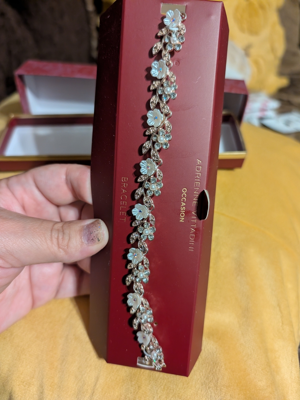 Adrienne Vittadini Silver-Tone Floral Bracelet with White Accents